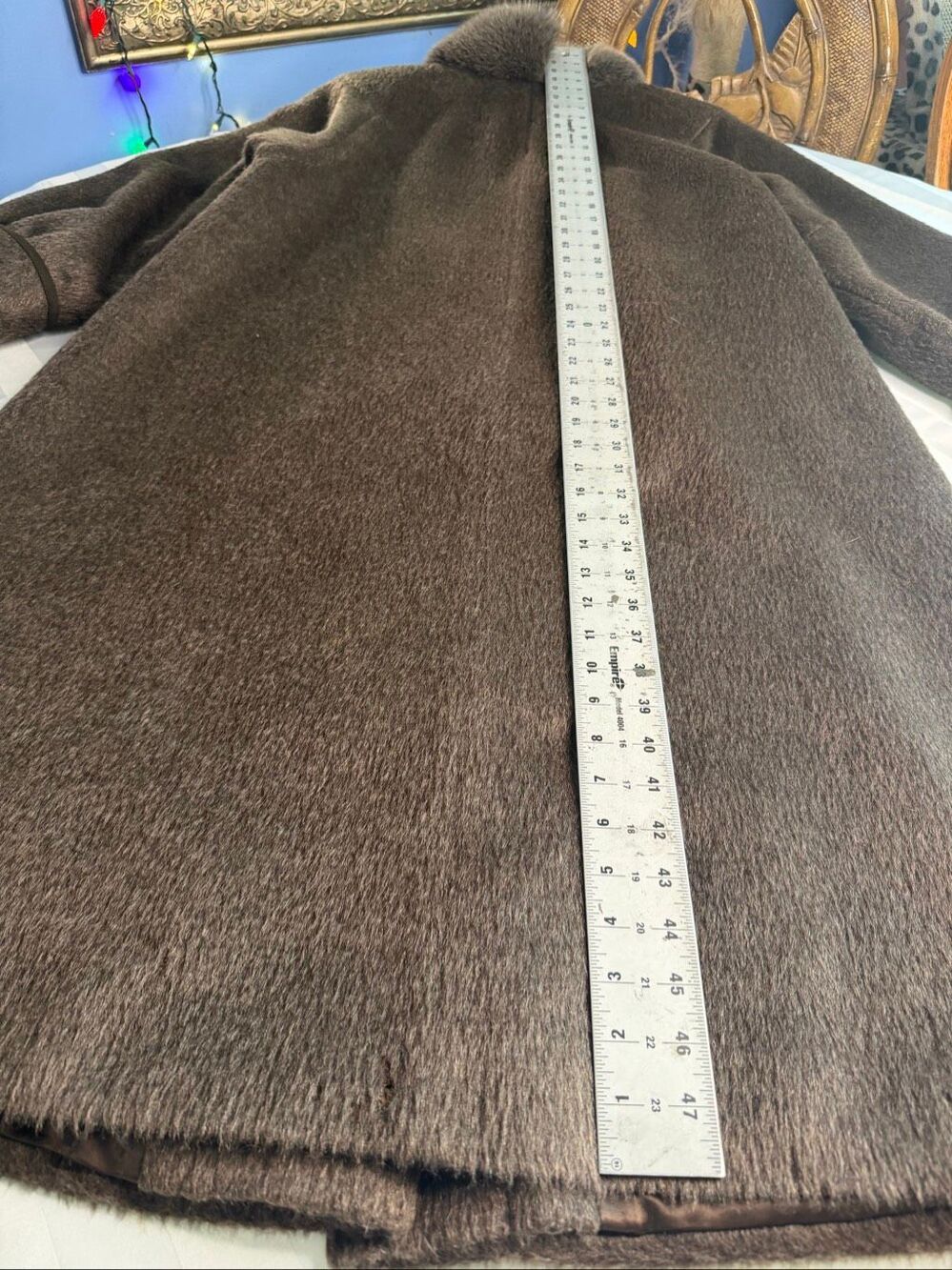 Hensel & Mortensen Vintage Llama Hair Long Coat Fur Collar Brown Women’s L Flaws - Picture 10 of 16